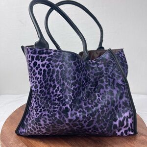 Neiman Marcus Purple and Black Leopard Print Tote